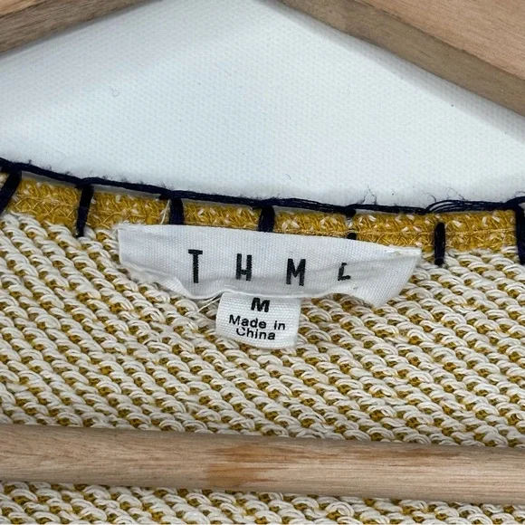 THML Womens Medium Mustard Yellow Peplum Pullover Top 3/4 Bell Sleeves - Picture 6 of 8